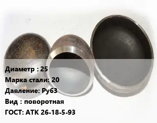 Заглушка стальная 25 Сталь: 20 Ру63 поворотная ГОСТ: АТК 26-18-5-93